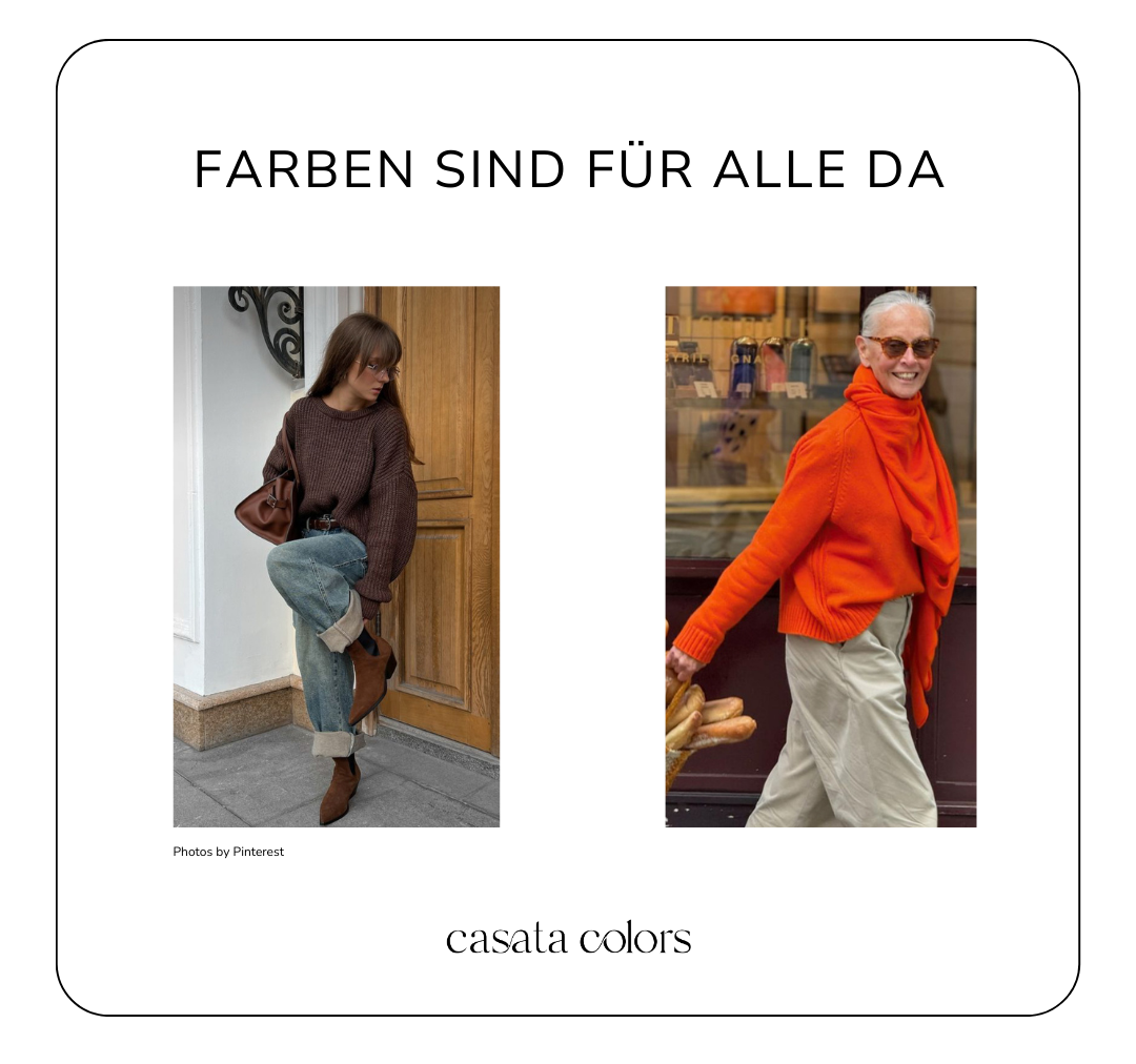 Farben sind für alle da – zwei Frauen in kräftigen Farben, jung und älter